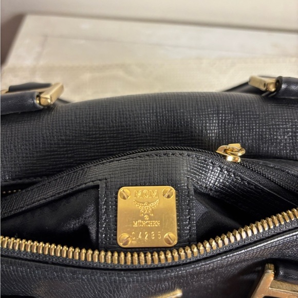 MCM Saffiano Leather Monogram Studded Boston Bag - Picture 2 of 13